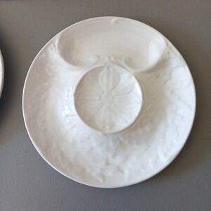 3 Artichoke Plates Portugese Pottery White 9" Serving Dish VTG Seafood Shell‎